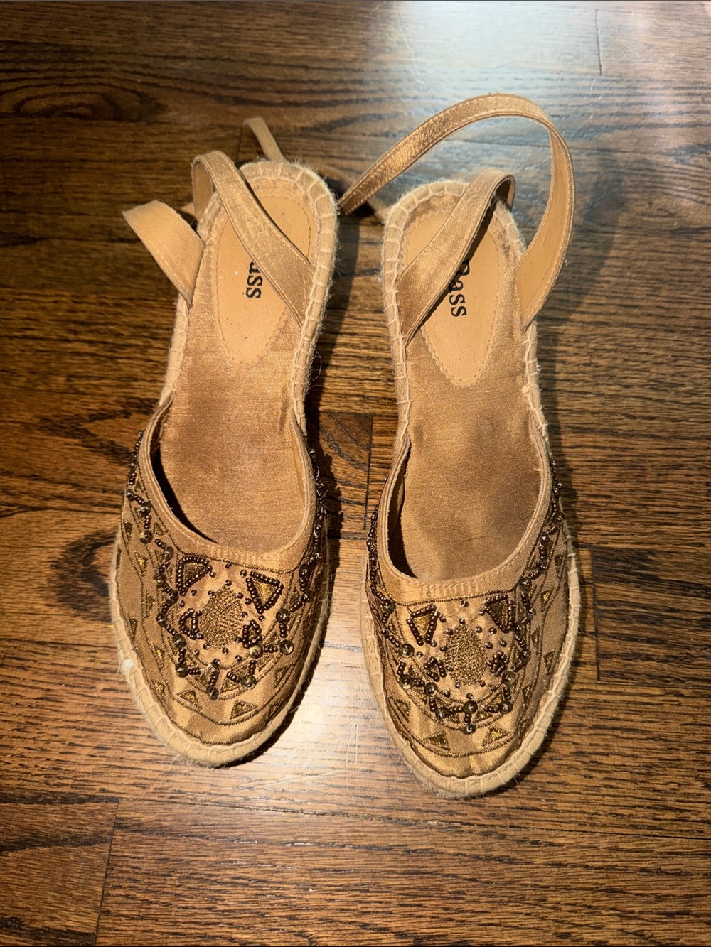 Bass Beaded Tan Espadrille Slingbacks